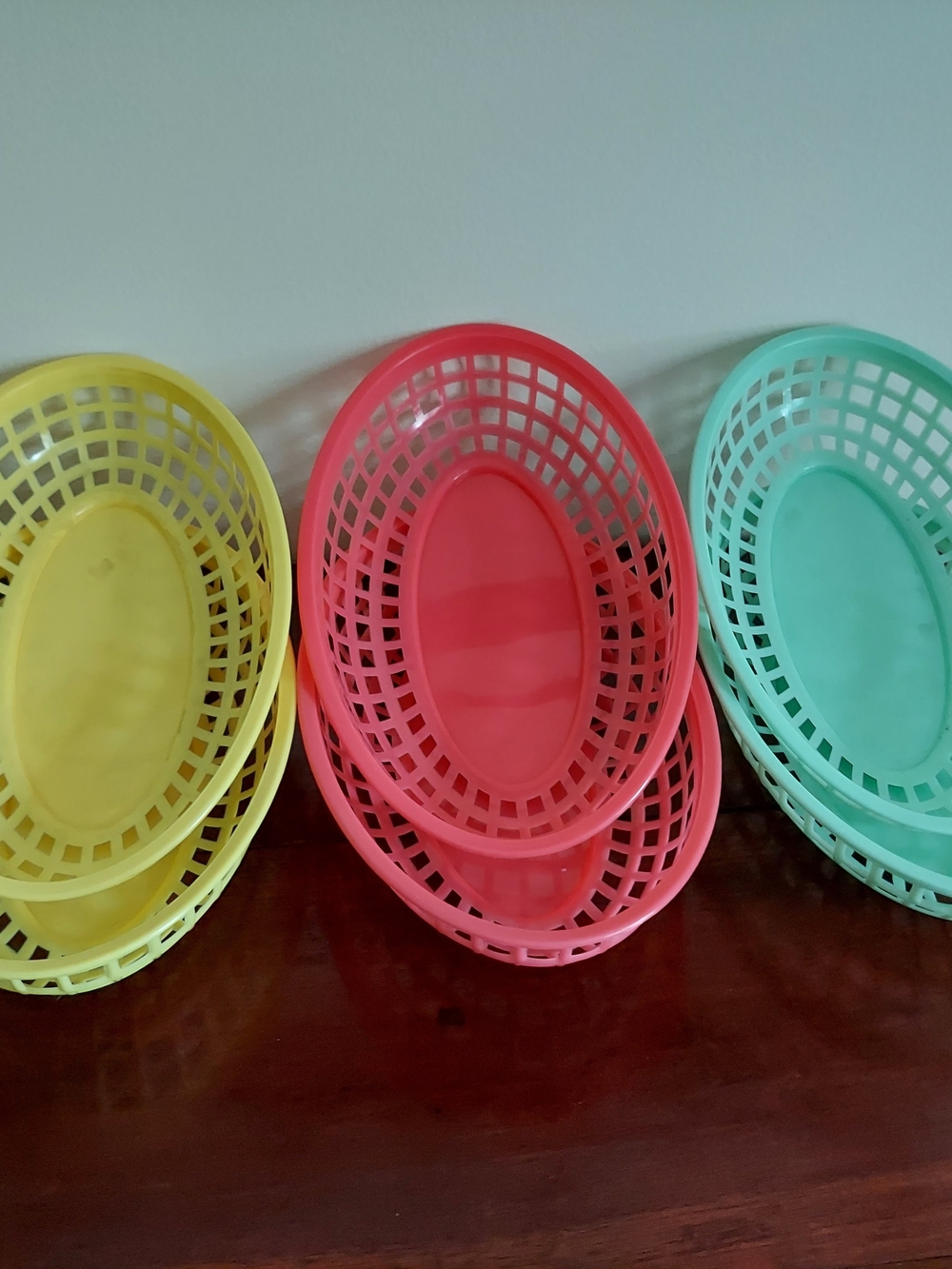 Colorful Plastic Serving Baskets — Yellow, Pink, Mint